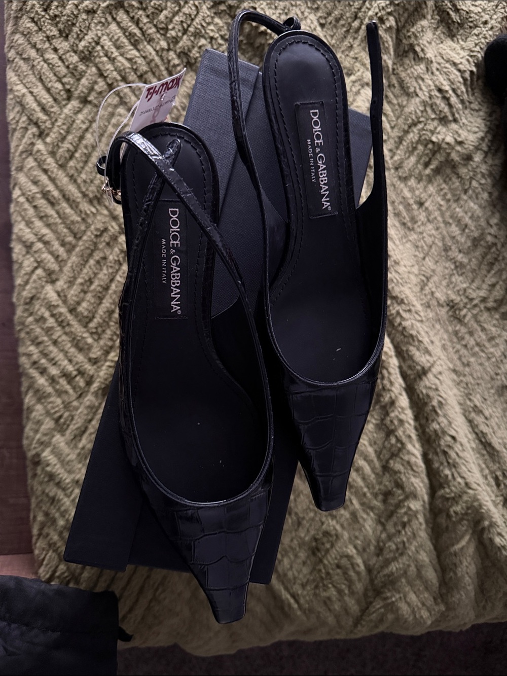 Dolce & Gabbana Black Croc-Embossed Pointed Slingback Pumps